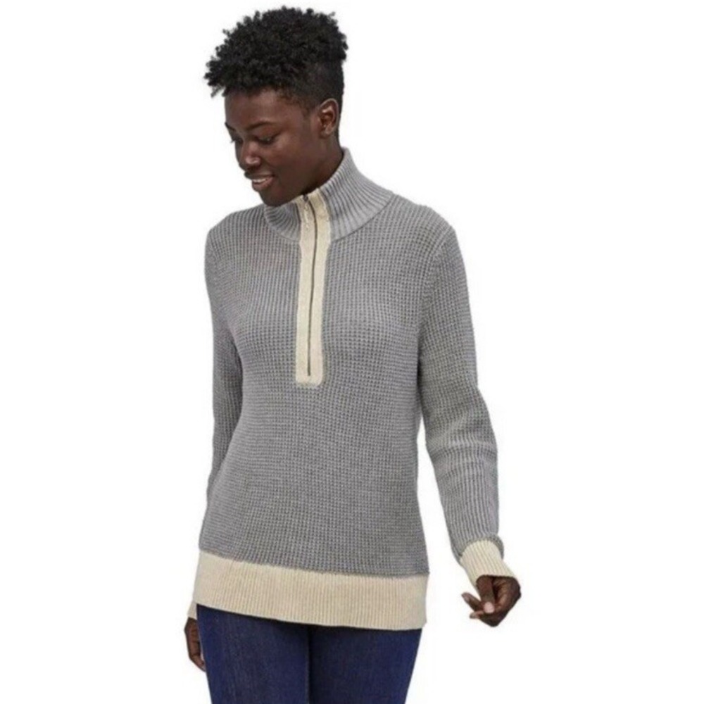 New Patagonia Ponderosa Pine Sweater Waffle Knit 1/4 Zip Womens Small Gray NWOT